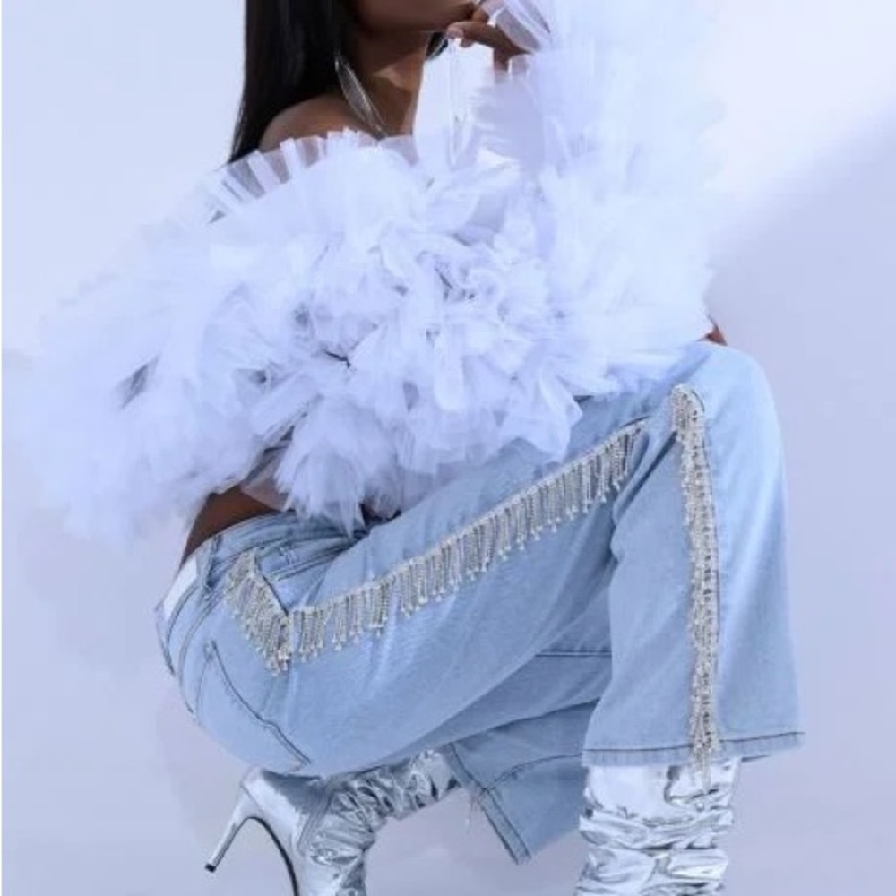 Rhinestone Fringe Jeans